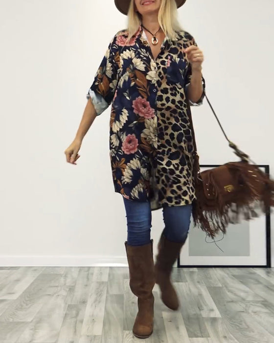Lapel leopard print shirt