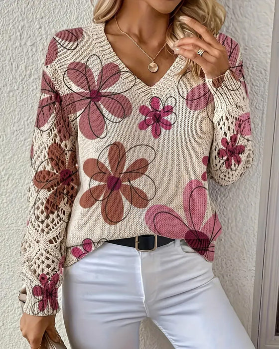 V-Neck Openwork Knit Jumper