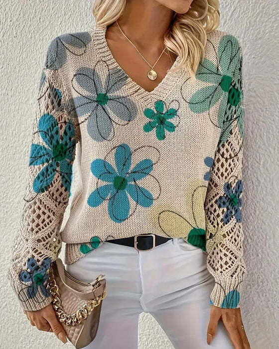 V-Neck Openwork Knit Jumper
