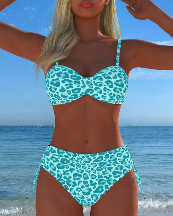 Lace-Up Leopard Print Two-Piece Swimsuit
