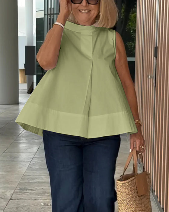 Sleeveless Solid Color Simple Blouse