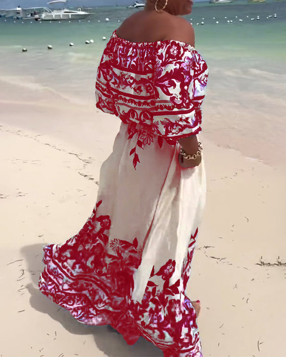 Off-Shoulder Printed Resort Dress