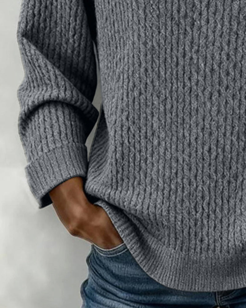 Casual Long-Sleeved Solid Color Sweatshirt