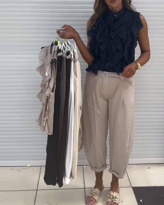 Designer Ruffle Sleeveless Tank Top