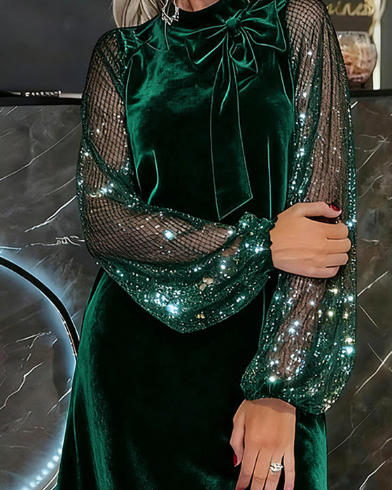 Lantern Sleeve Patchwork Elegant Dress