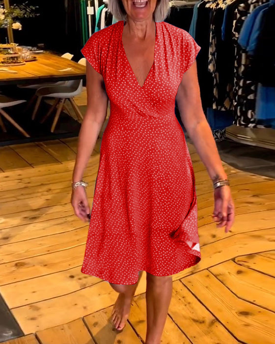 Short sleeve polka dot V-neck dress