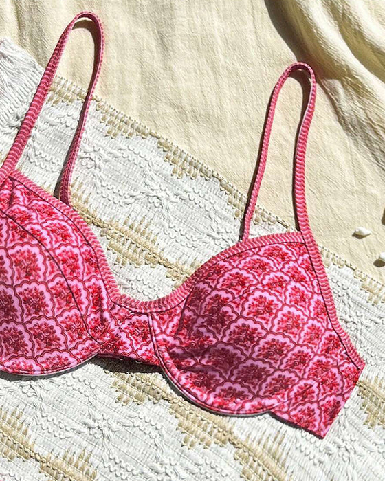 Sexy Suspender Triangle Print Bikini