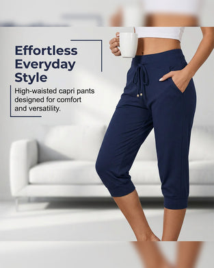 Solid color pocket cropped lounge pants