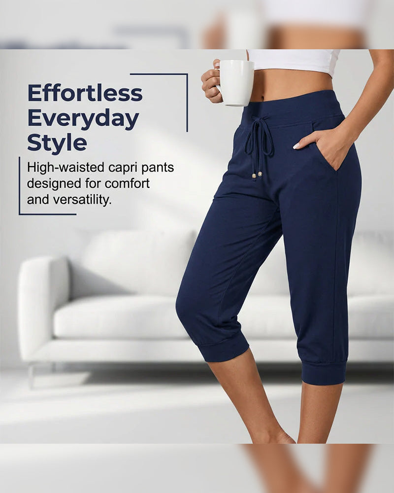 Solid color pocket cropped lounge pants