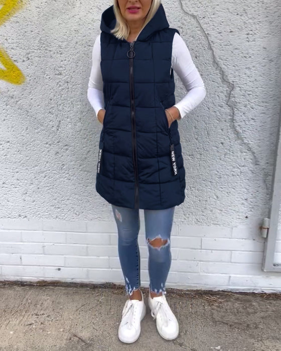 Zip-up hooded sleeveless padded coat