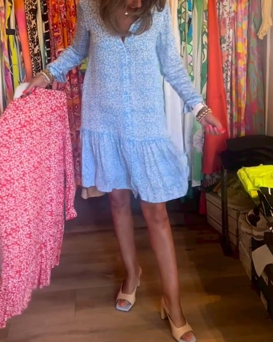 V-neck floral print lapel dress