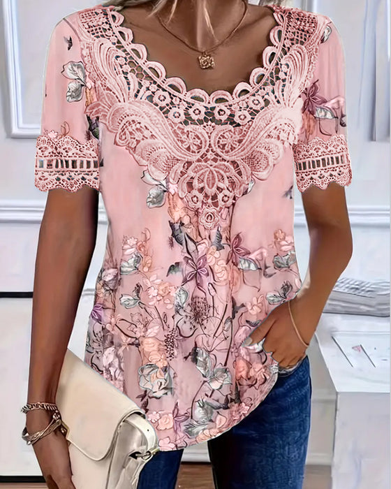 Floral Print Fashion Short Sleeve T-Shirt