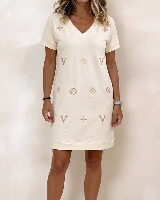 Fashion V-Neck Short-Sleeved Dress