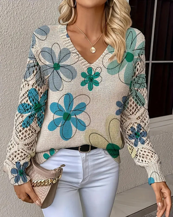 V-Neck Openwork Knit Jumper