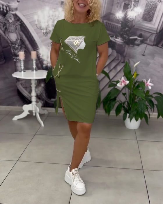 Printed Fitted Slit Dress