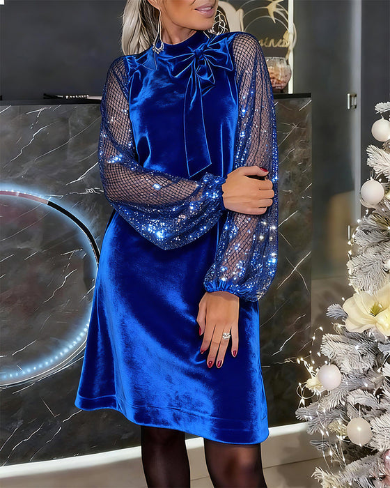 Lantern Sleeve Patchwork Elegant Dress