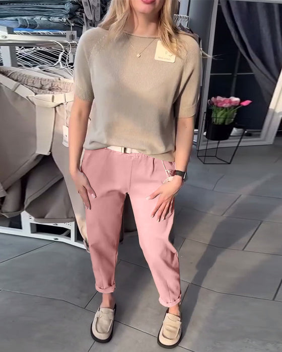 Solid Color Casual Straight Pants