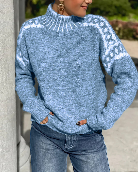 High Neck Patterned Contrast Jumper