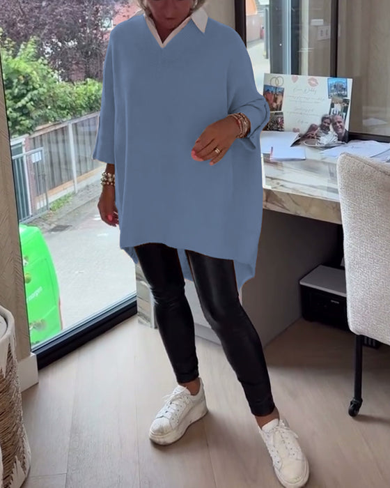 V-Neck Buttoned Asymmetrical Jumper