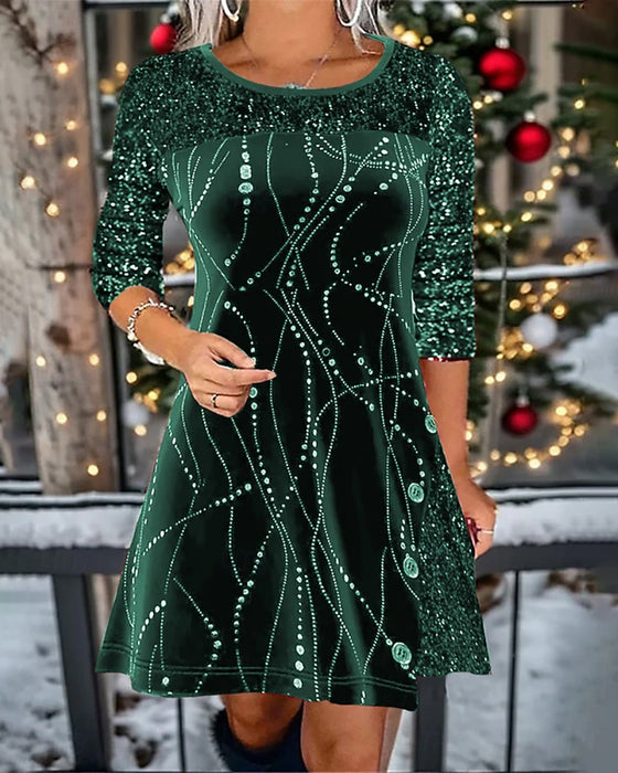 Sequined Velvet Paneled Dress