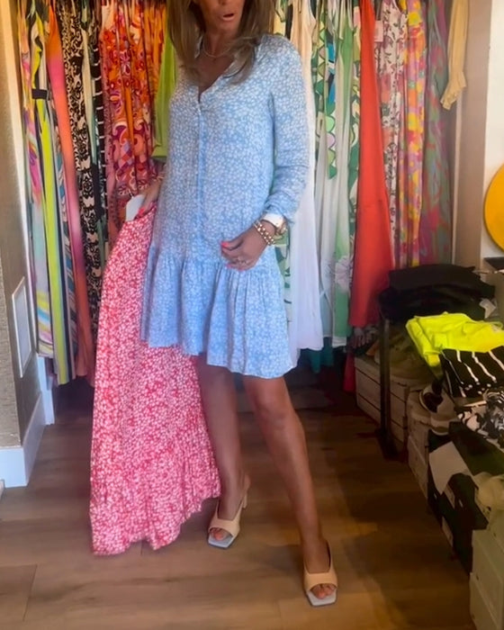 V-neck floral print lapel dress