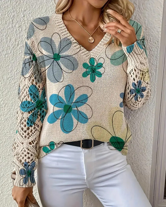 V-Neck Openwork Knit Jumper