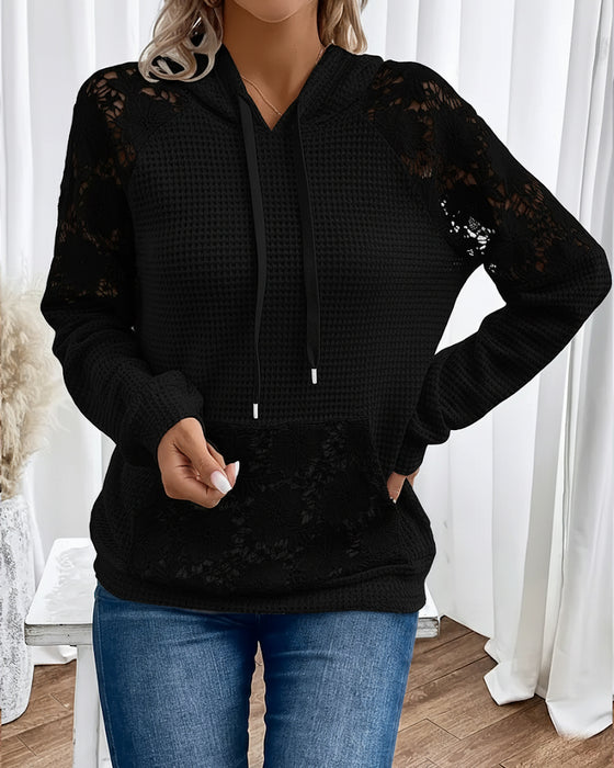 V-Neck Long-Sleeved Lace Casual Hoodie