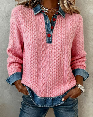 Denim Patchwork Jacquard Sweatshirt