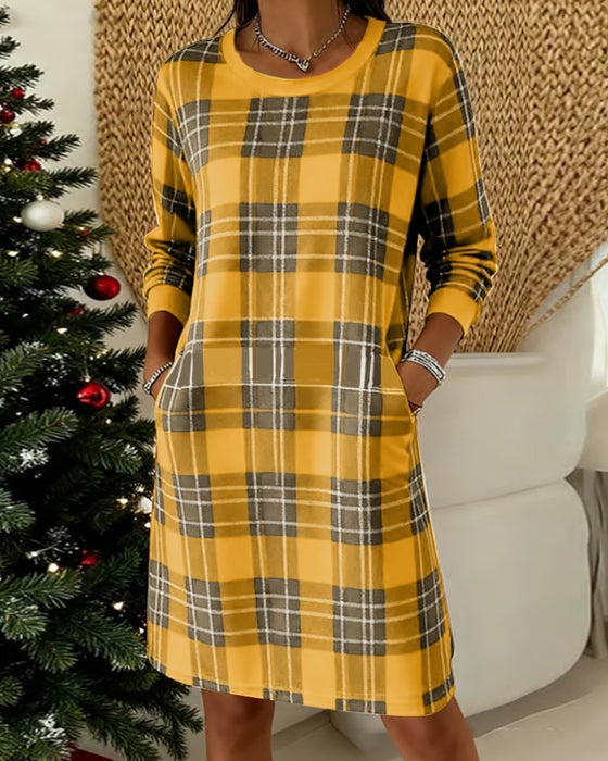 Long-Sleeved Plaid Sweatshirt Dress