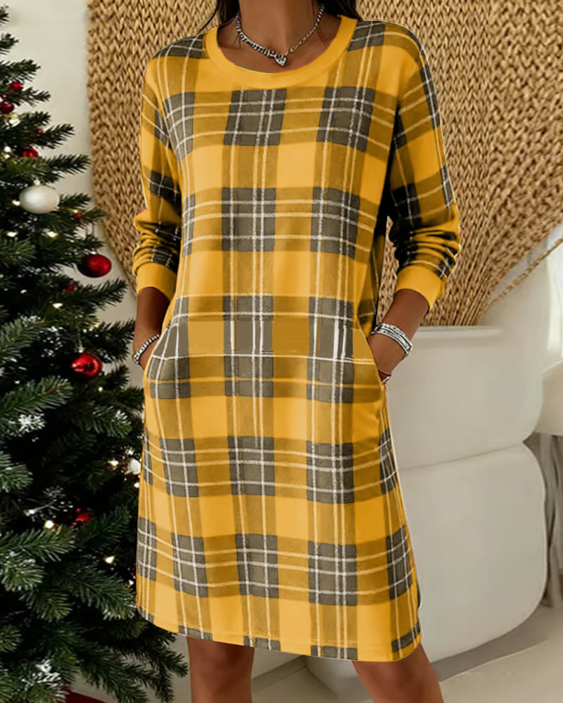 Long-Sleeved Plaid Sweatshirt Dress
