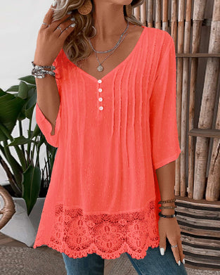 Solid color patchwork casual top