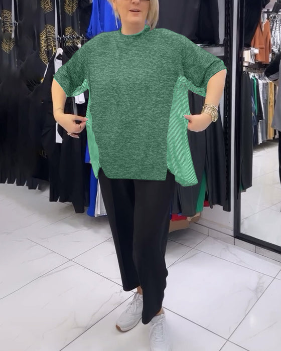 Pinstripe patchwork casual blouse