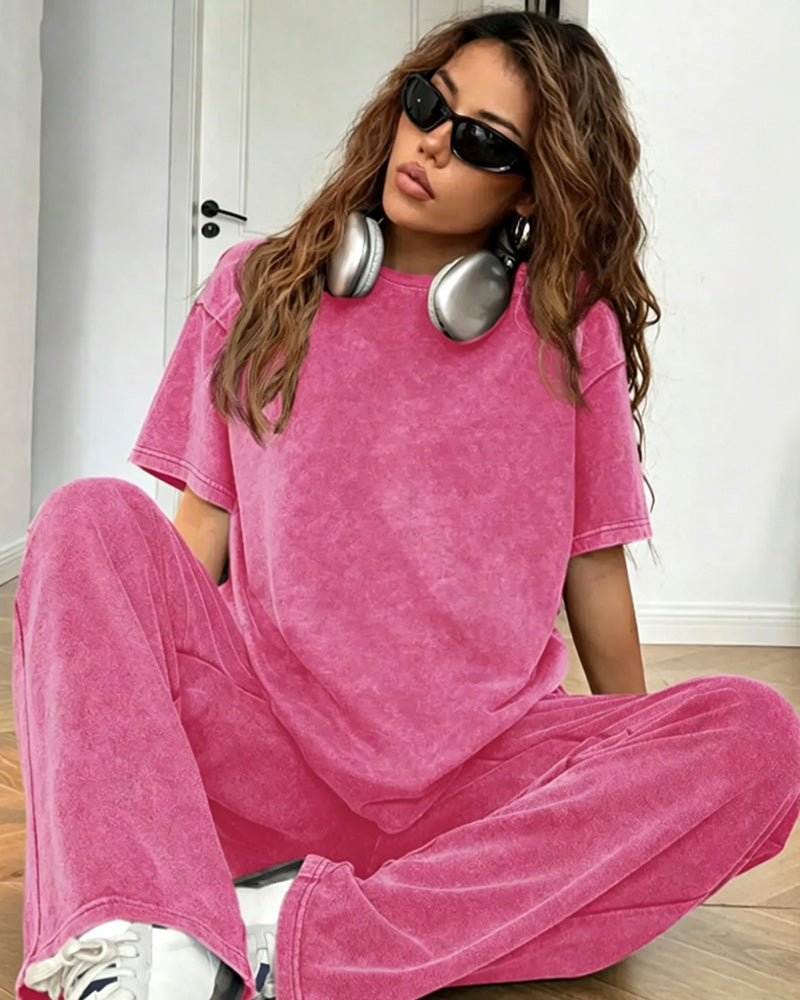 Distressed Short Sleeve Casual Set