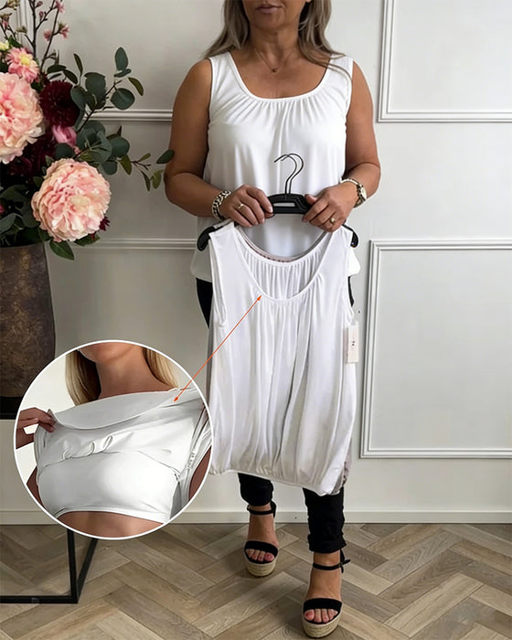 Sleeveless Solid Color Pleated Tank Top