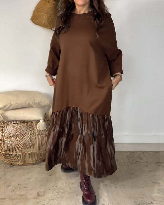 Round Neck Irregular Patchwork Print Dress