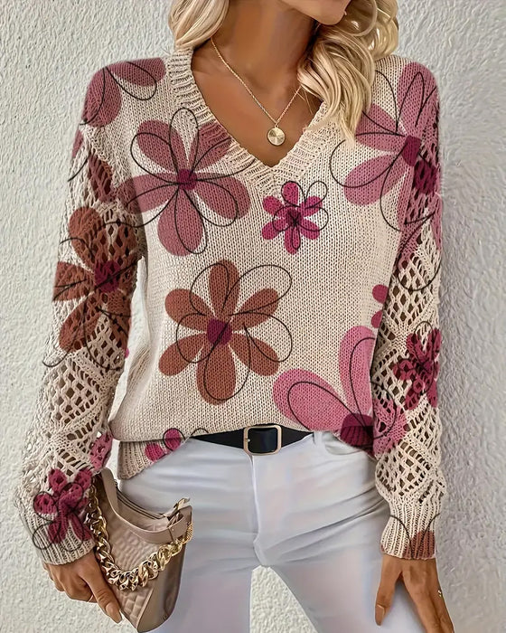 V-Neck Openwork Knit Jumper
