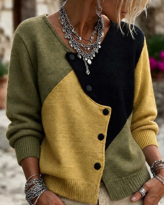 Irregular Color Block Cardigan