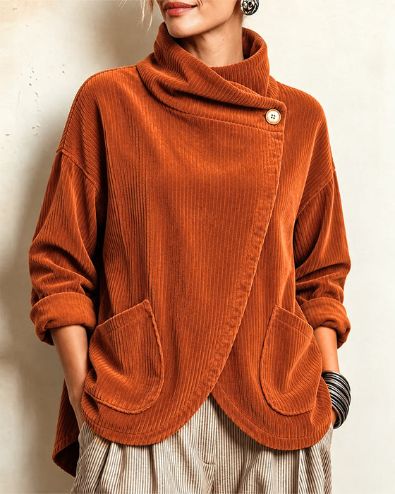 High Neck Button Asymmetric Coat