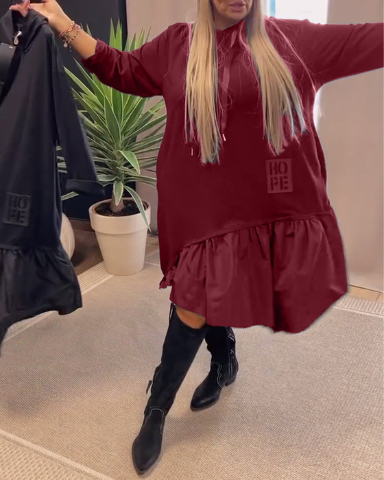 Long sleeve panel loose hooded dress