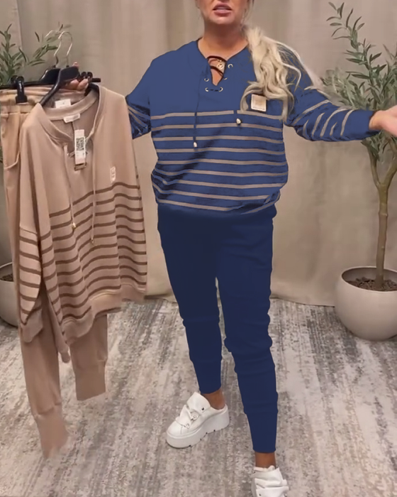 Casual Striped Ankle Sports Two-Piece Sets