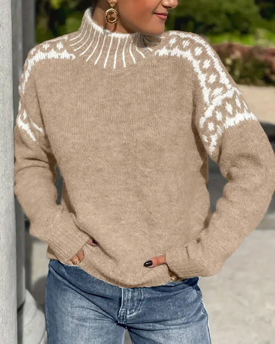 High Neck Patterned Contrast Jumper