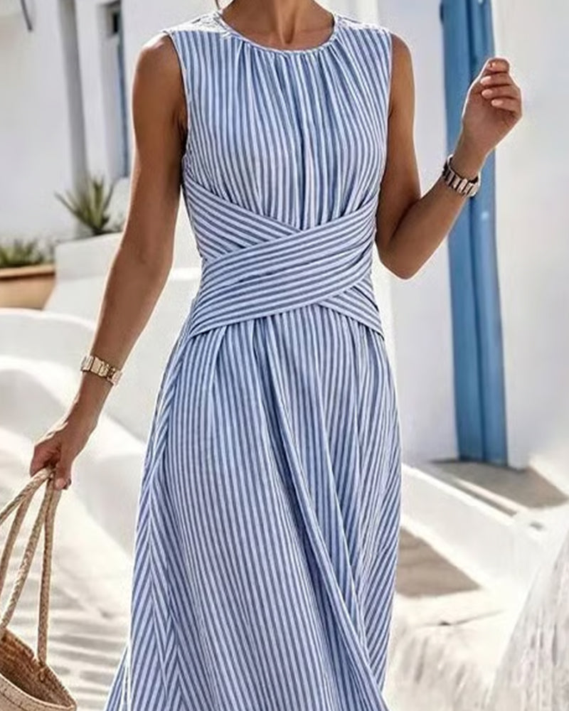Stripe Twist Waist Sleeveless Maxi Dress