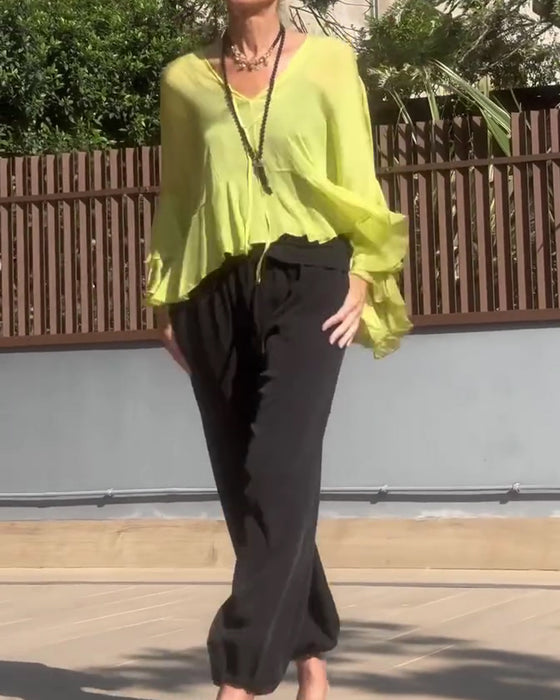 Ruffle Flutter Sleeve Batwing Sleeve Blouse