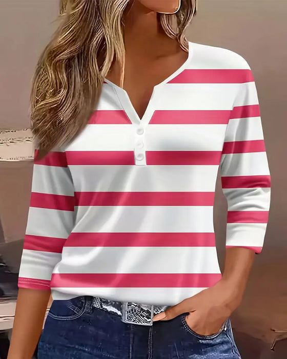 Long-Sleeved Versatile Striped Blouse