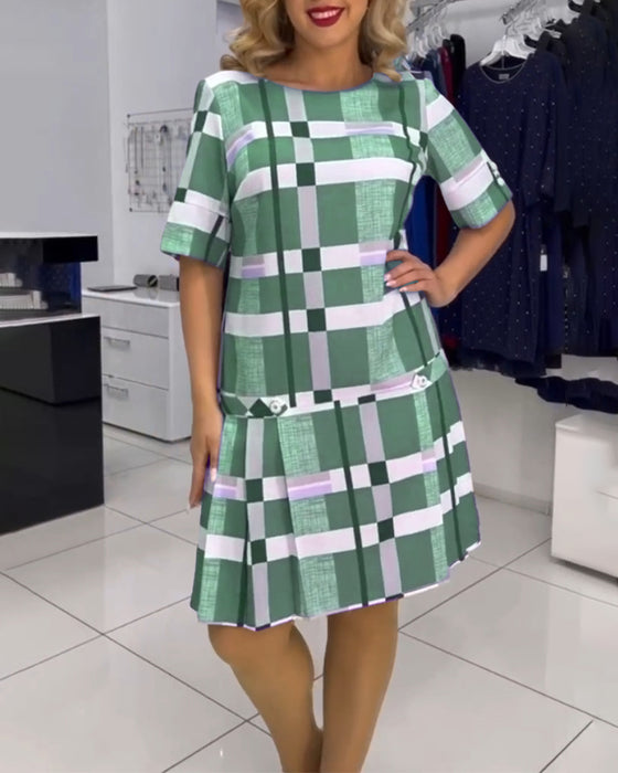 Round neck plaid dress