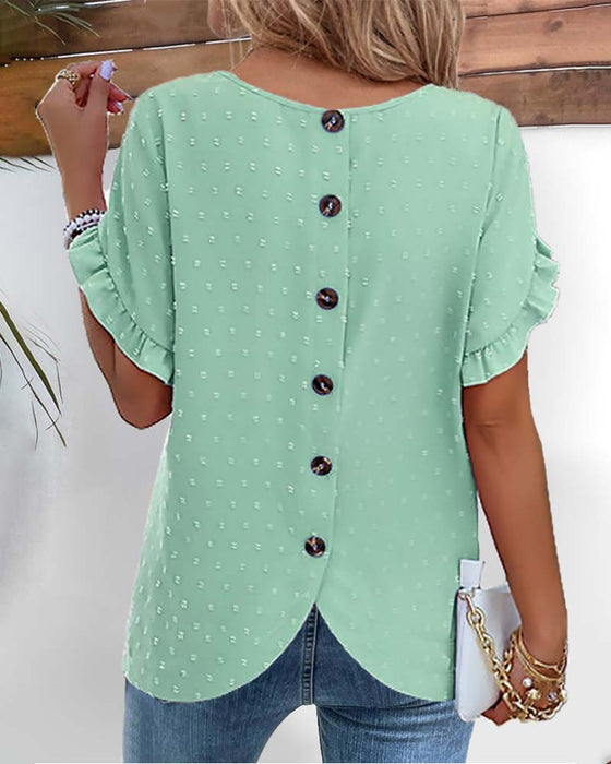 Short-sleeved button-back top