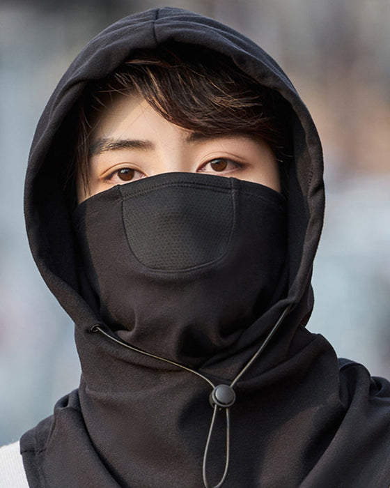 Hooded face mask with neck warmer for cycling