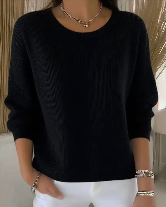 Solid Round Neck Drop Shoulder Jumper