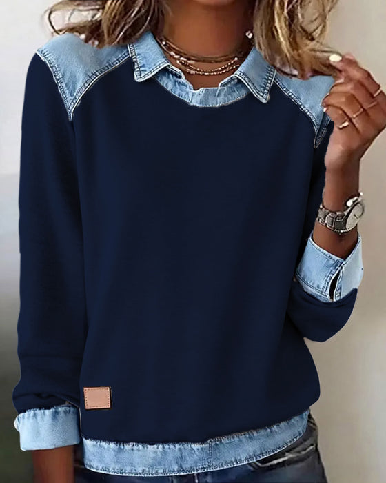Fashionable Lapel Long-Sleeved Blouse