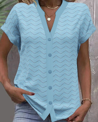 V-neck Hollow Short-Sleeved T-shirt